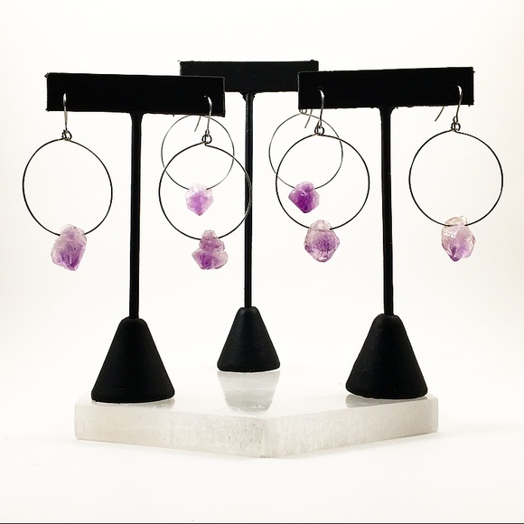 Amethyst Crystal Hoop Earrings - Picture 6 of 6